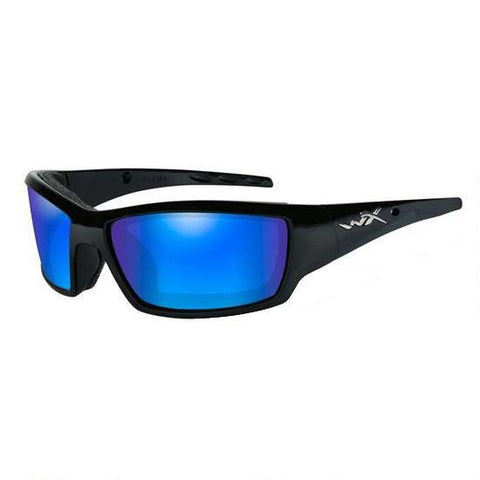 Wiley X Tide Polarized Sunglasses Blue Mirror / Gloss Black Frame