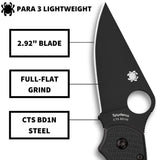 Spyderco Para 3 Lightweight 3in Black Plain Blade FRN Handle